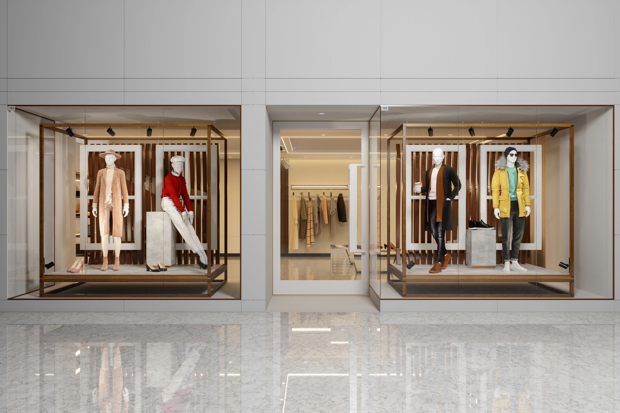 fashionable clothing store interior apparel display